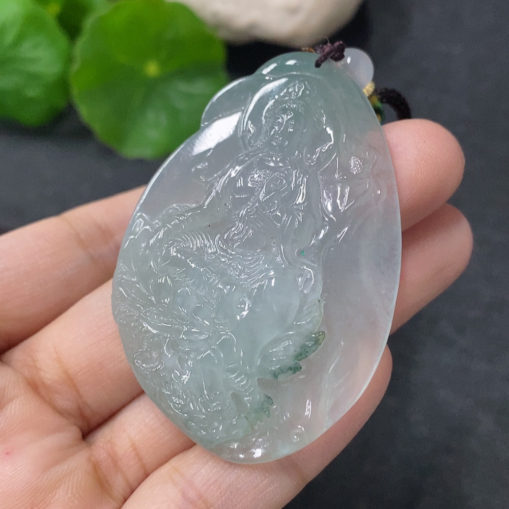 F33913261 Jadeite Pendant Avalokiteshvara Riding a Dragon