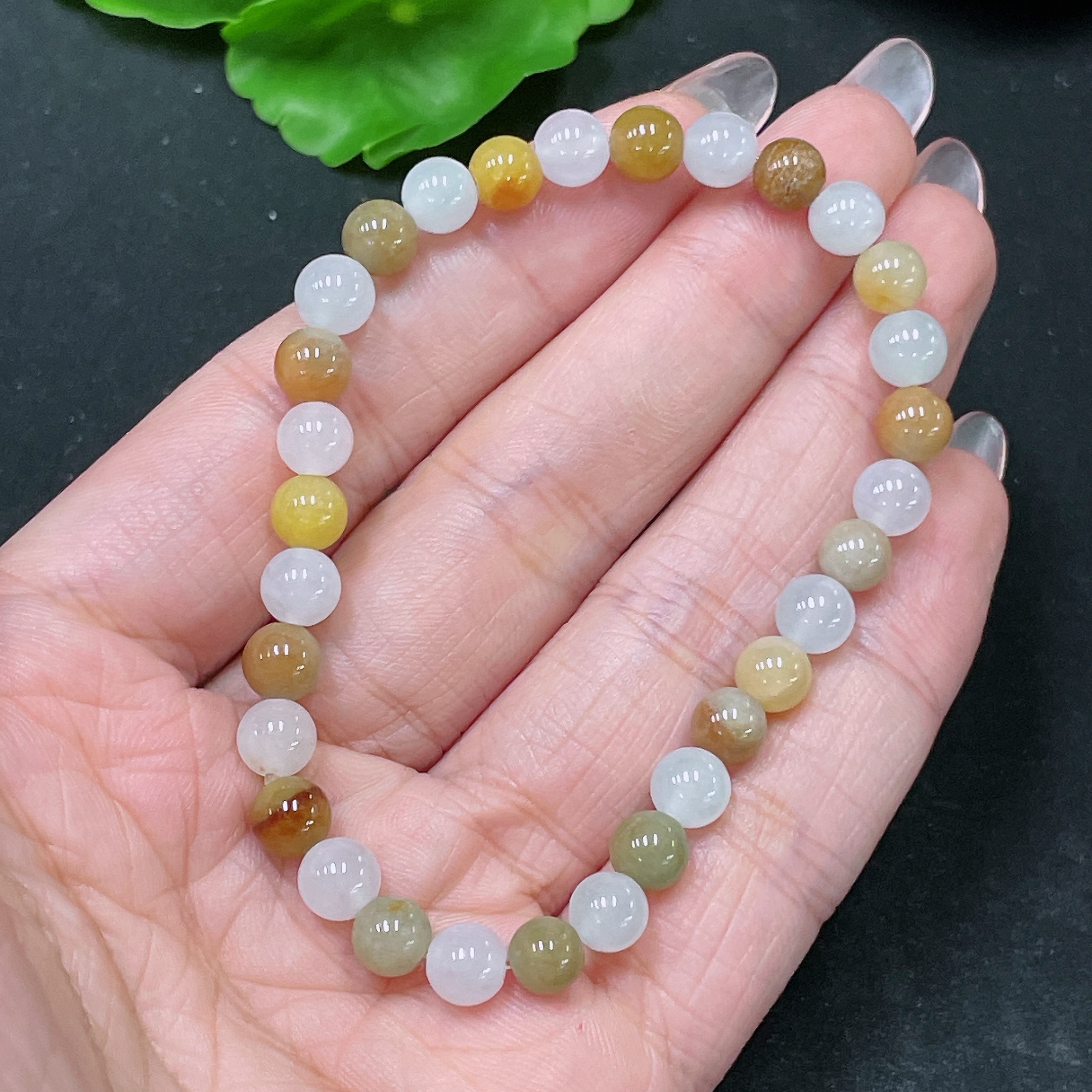 F34021844 Jadeite Beads Yellow Red Color Origin Undetermined Total Weight Approx.12.4g Size Approx.6.1mm