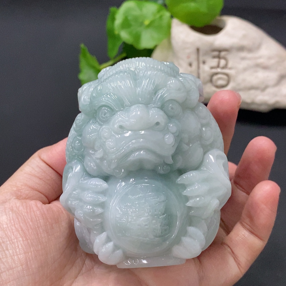 F35146029 Jadeite Stone Lion Ornament Total Weight Approx. 405.6g