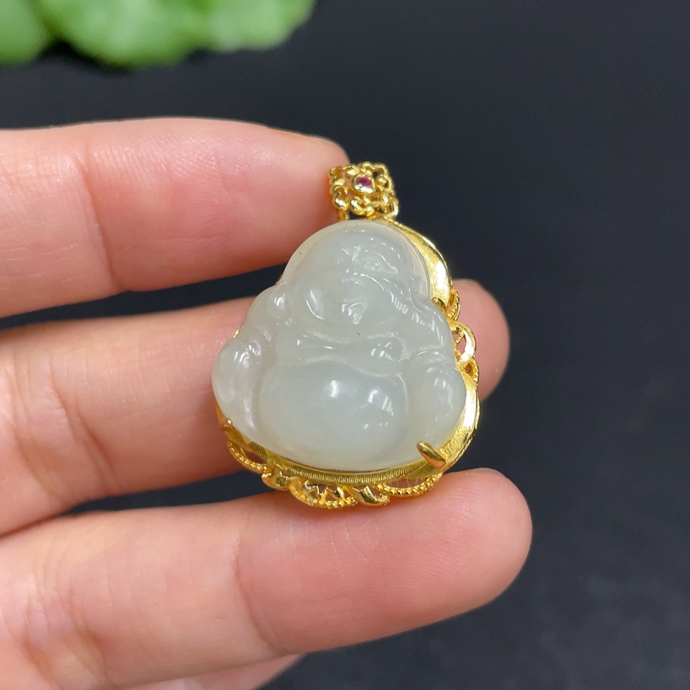 H35103141 Hetian Jade Pendant Buddha Non-Gold Inlaid Total Weight Approx. 4.6g