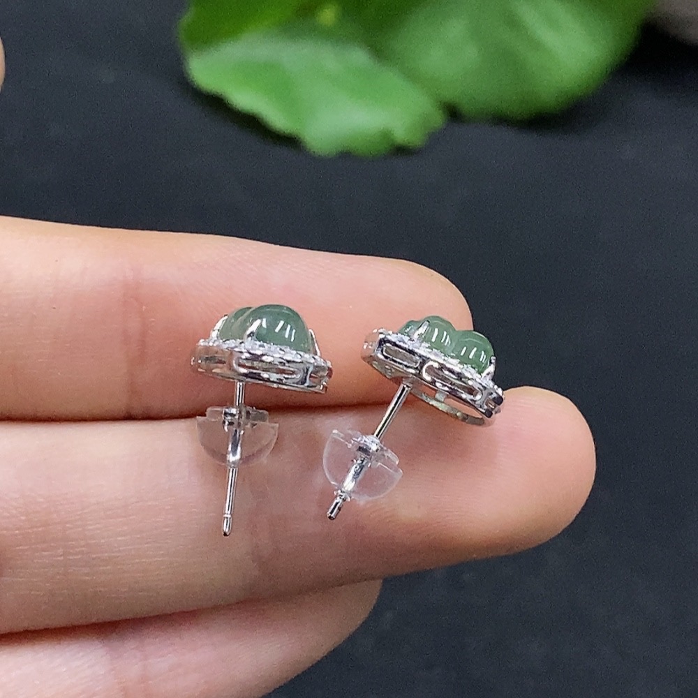 F31603767 Jadeite Gourd Inlaid Earrings Non-Gold Inlaid Total Weight About 1.85g Non-Diamond