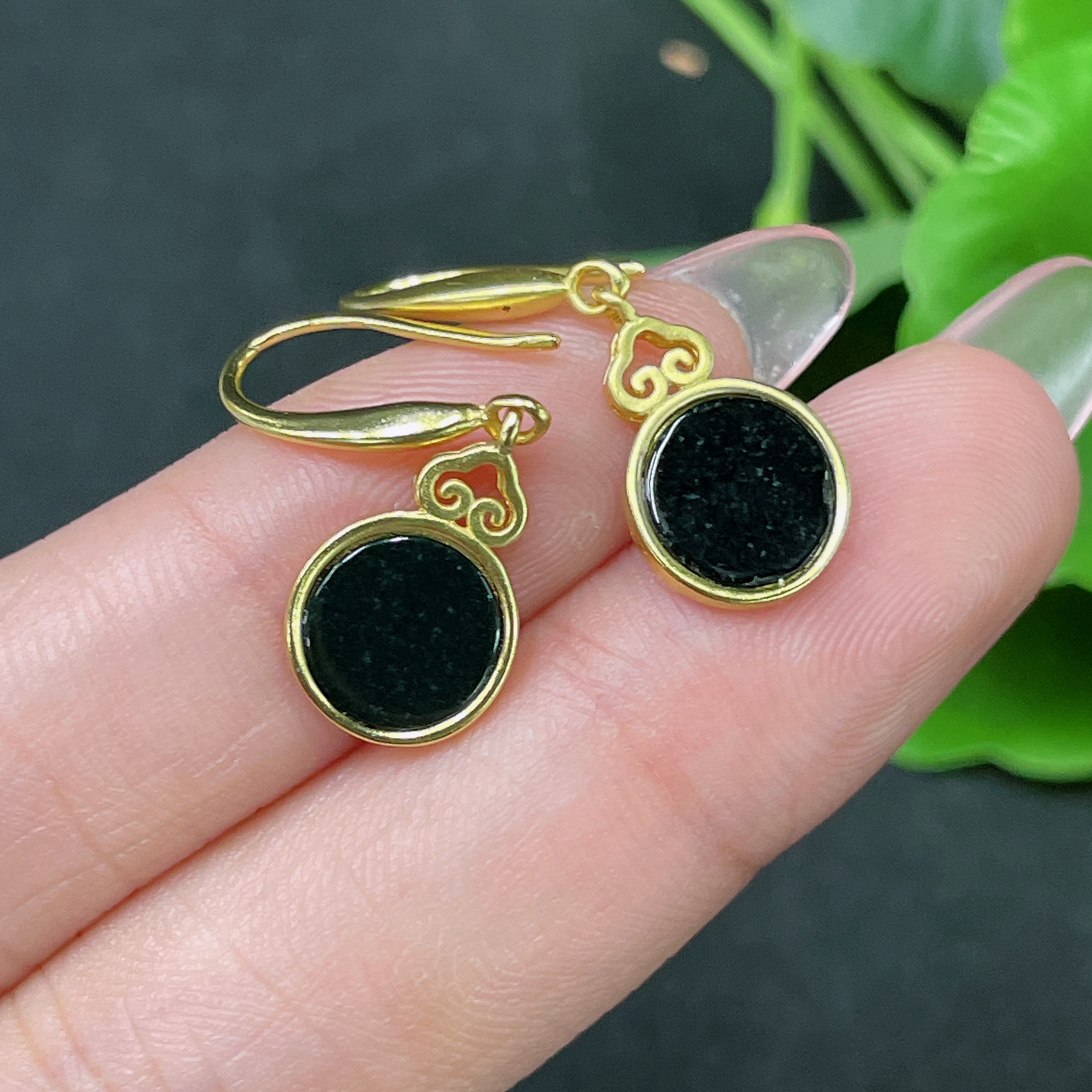 F34958944 Jadeite Inlaid Earrings Non-Gold Inlaid Total Weight Approximately 1.4g