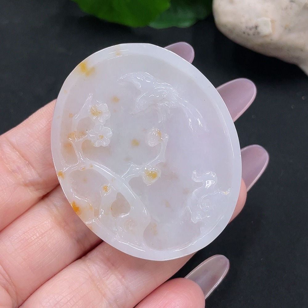 F35141992 Jadeite Flower and Bird Pendant, Total Weight Approximately 23.2g