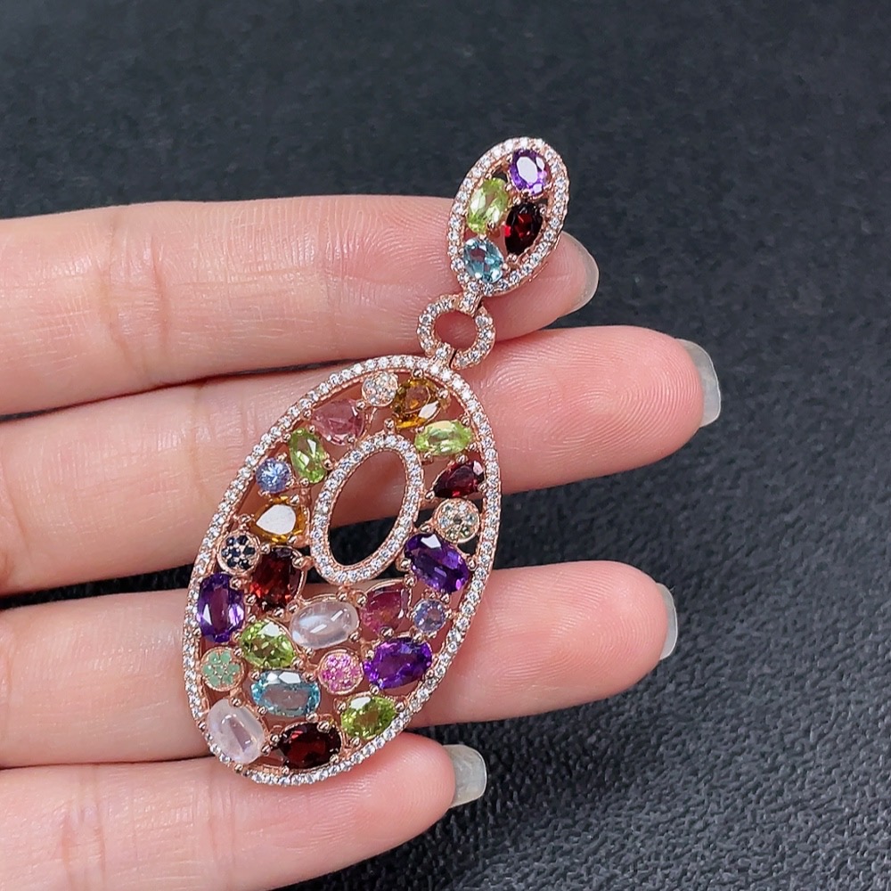 C35092131 Crystal Pendant with Peridot + Garnet + Tourmaline + Tanzanite + Moonstone + Topaz (Color Origin Undetermined, Accent Stones May Be Non-Natural, Non-Metal, Total Weight Approx. 12.31g, Size About 5.3*4mm)