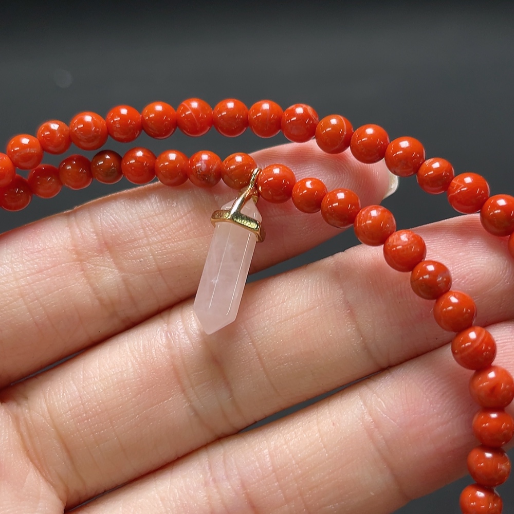 C34993762 Red Agate + Crystal Bead Strand with Visible Organic Matter, Total Weight Approx. 11.52g, Bead Size ~1mm