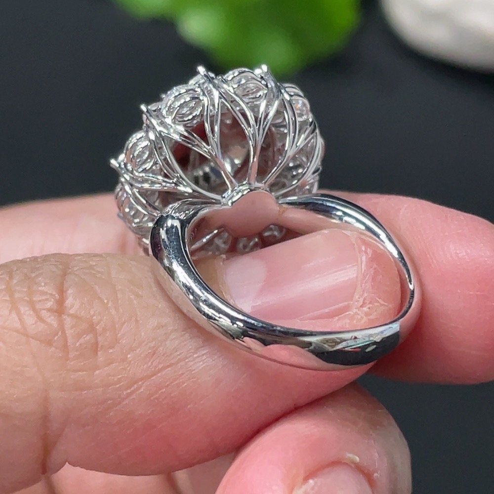 F25868619 Jadeite Cabochon Inlaid Ring 18k Gold Setting Size 14 Approx. 7.7g