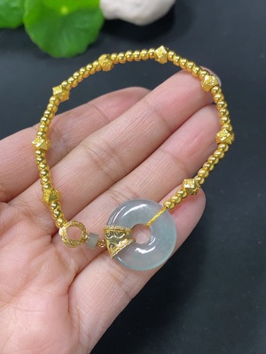 F26968038 Jadeite Inlaid Bracelet, 1 Inlaid Main Body 18k, Rest Au99%, Total Weight Approx. 3.38g