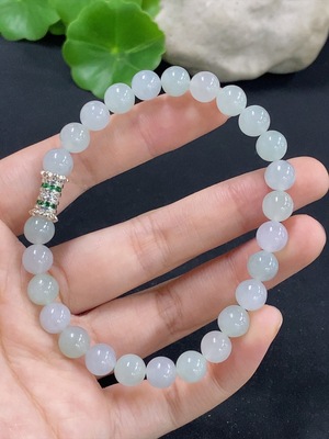 F46549266 翡翠手串 卡7.5mm左右 非金镶 含少量有色抛光粉  货品总重约21.14g