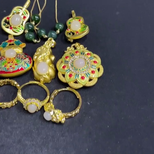 H33848033 Hetian Jade Inlaid Pendant, Brooch, Necklace, Adjustable Ring