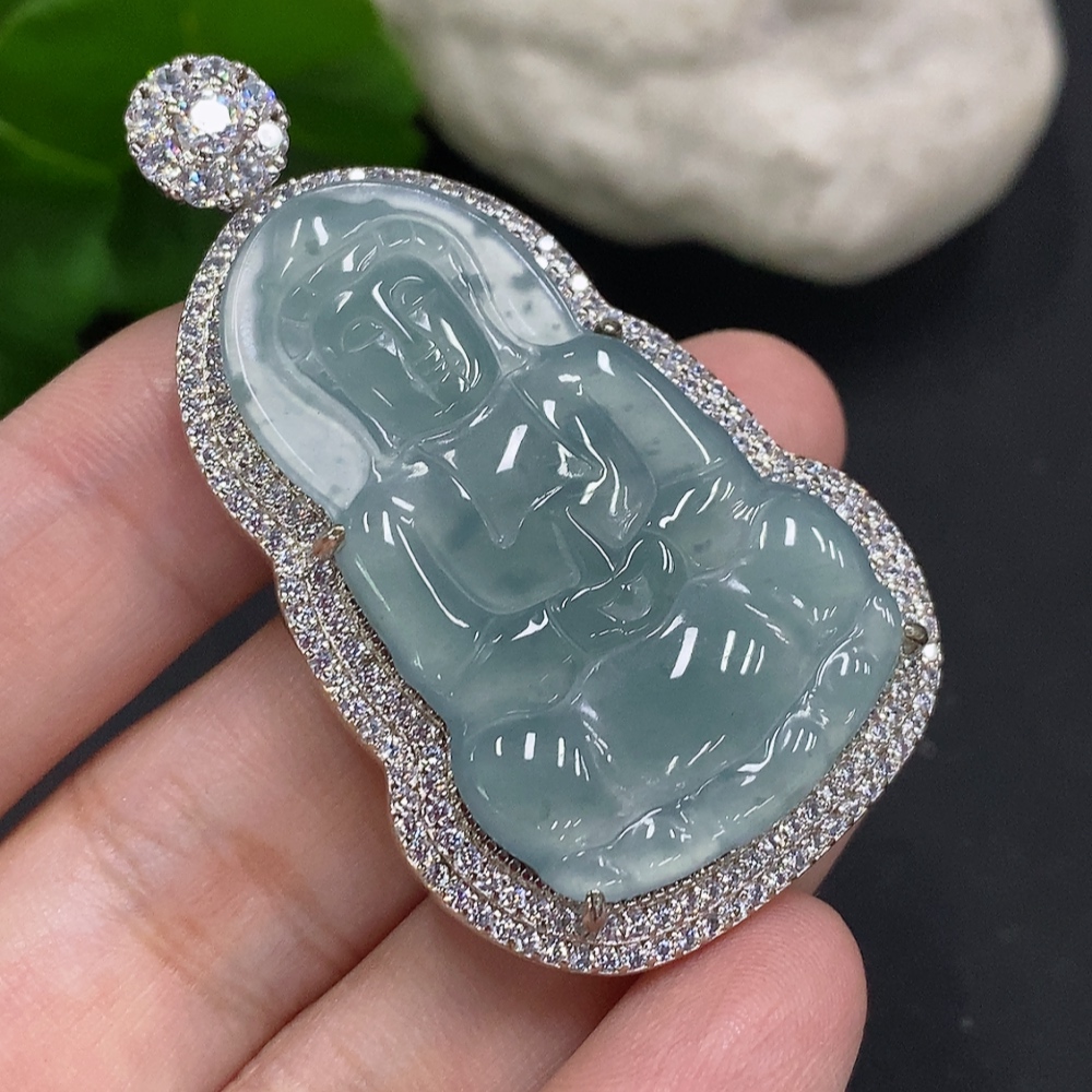 F35107734 Jadeite Guanyin Inlaid Pendant Non-Gold Inlaid Total Weight About 15g