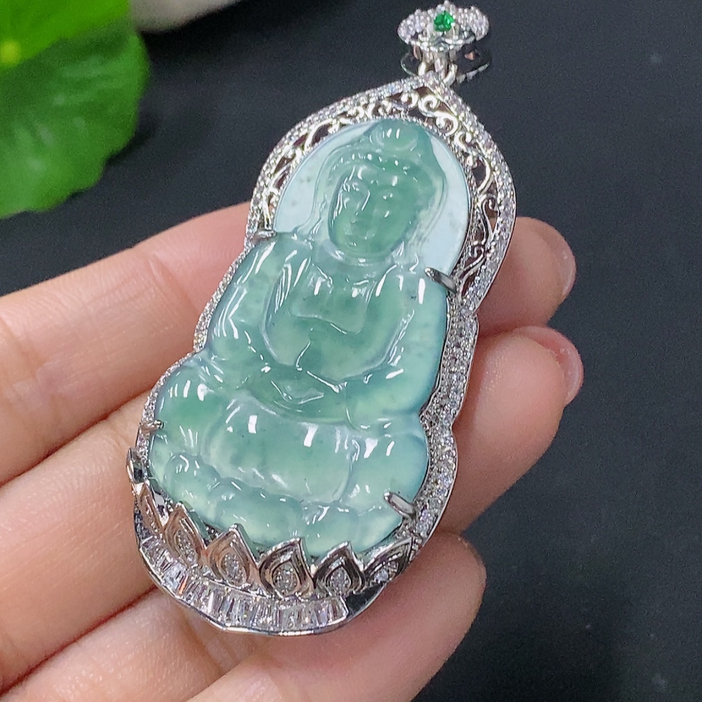 F28181666 Jadeite Guanyin Pendant Total Weight Approx. 17.2g (Non-Gold-Inlaid)