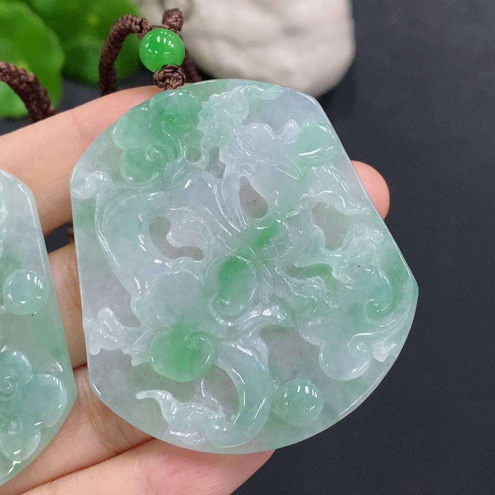 F30452367 Jadeite Dragon and Phoenix Auspicious Pendant (with non-A grade beads)