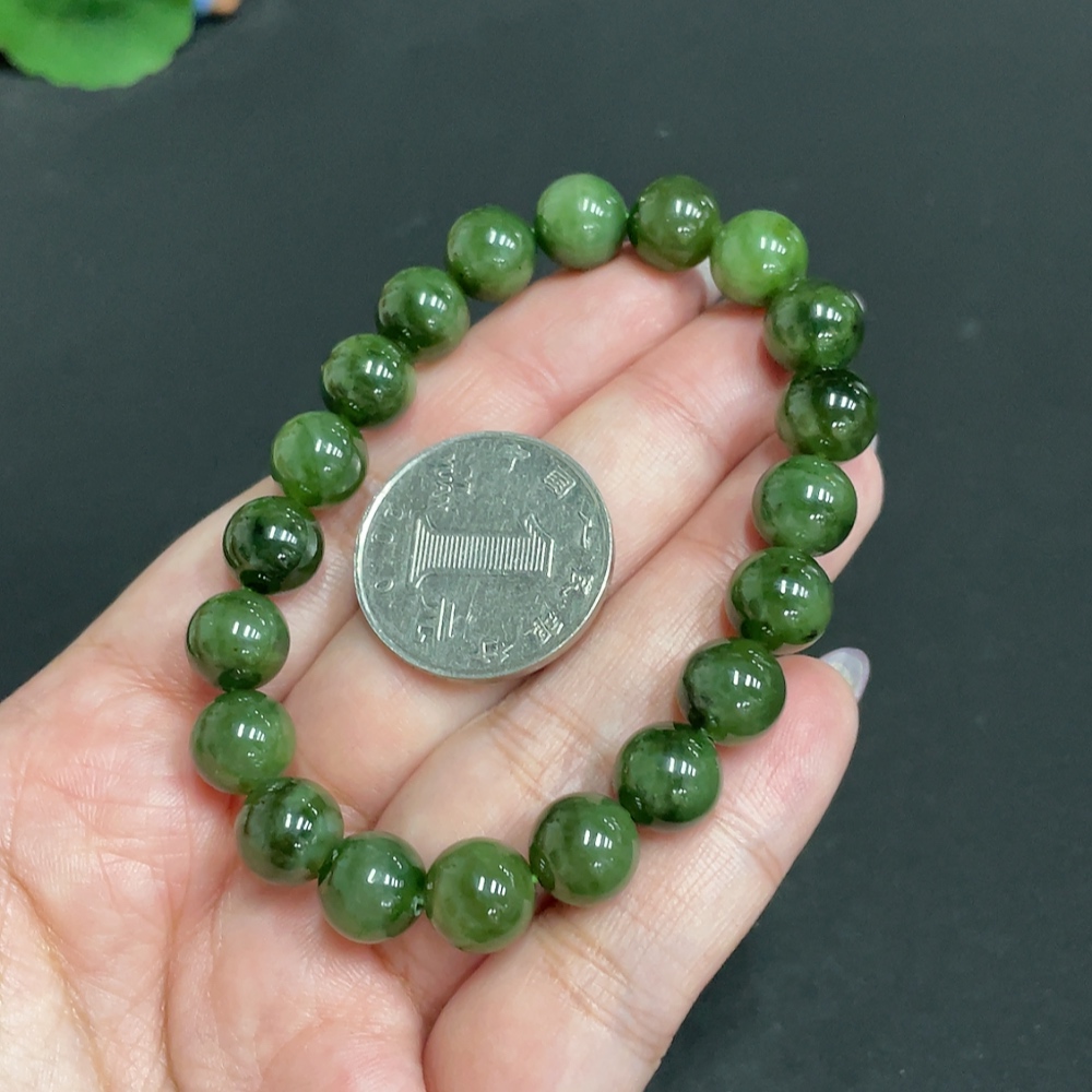 H33847691 Hetian Jade Bracelet, Approx. 9.4 mm Beads, Total Weight About 27.9g