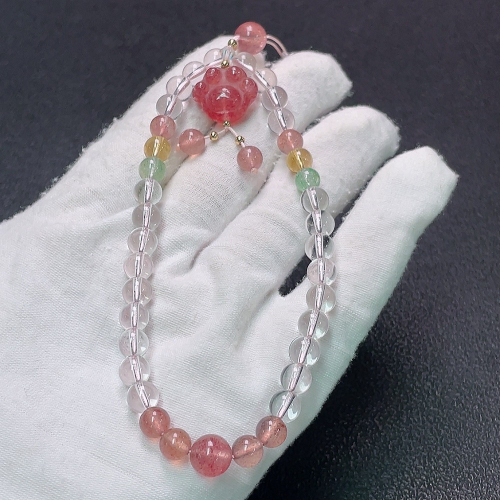 C33892031 Crystal bead strand with non-natural gemstones, non-gold, total weight approximately 18.77g, size 6.2-8.1mm