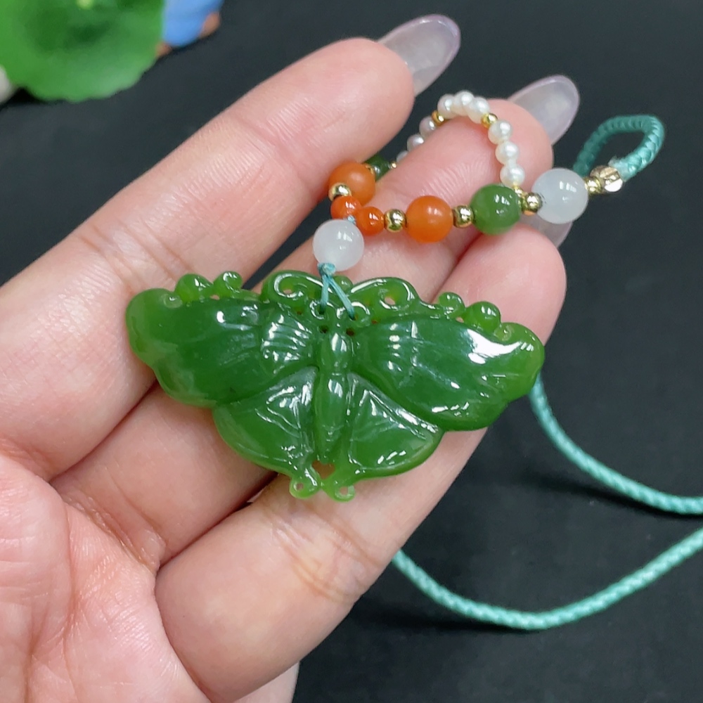 H34956173 Hetian Jade Jasper Pendant Butterfly Gross Weight Approx. [with rope] 17.3g Beads Not Hetian Jade