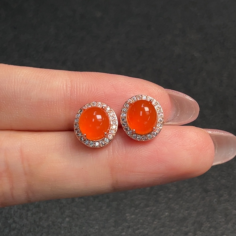 C30536331 South Red Agate Inlaid Earrings, Non-Gold Inlay, Total Weight Approx. 2.43g