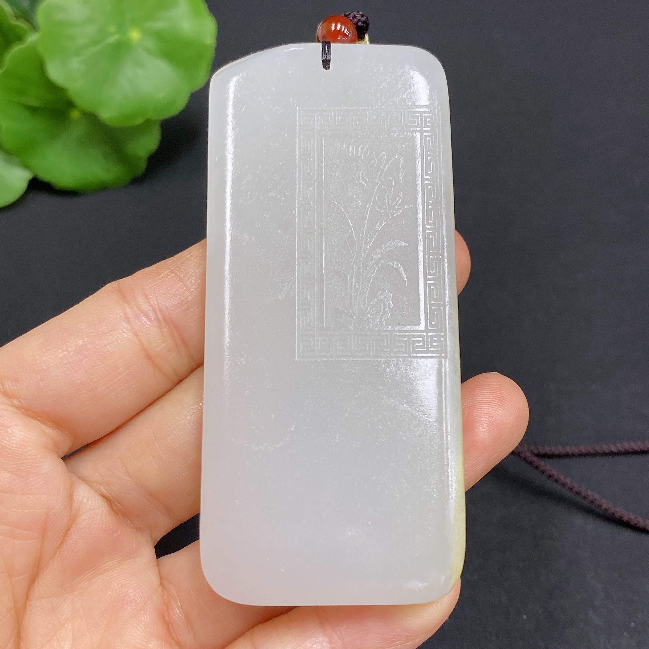 H30468310 Hetian Jade Pendant, Orchid, Total Weight (Including Rope) Approx. 77.5g, Contains Other Mineral Components