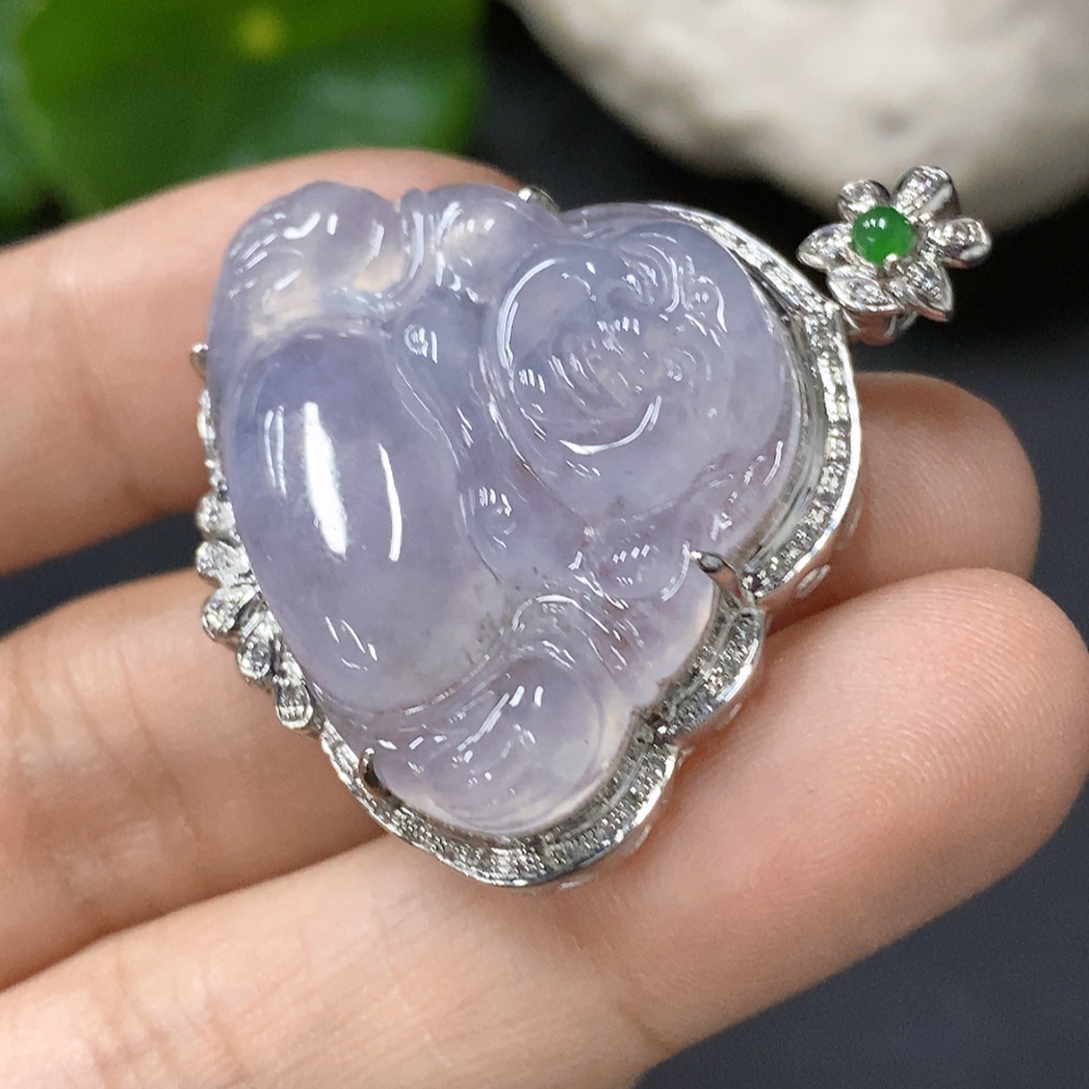 F15648868 Jadeite Buddha Pendant with 18K Gold Setting, Approx. 7.3g