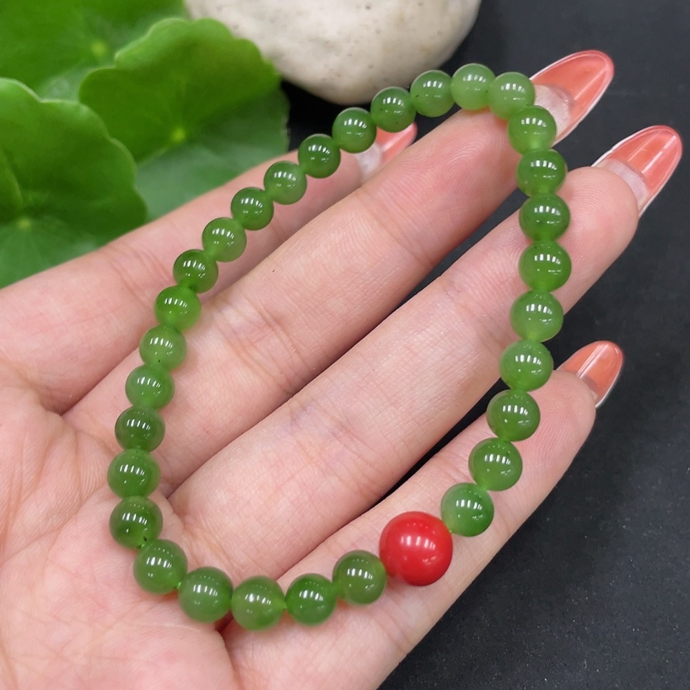 H35112473 Hetian Jade Jasper Bracelet, approx. 5.8mm, total weight about 10.7g, with non-Hetian Jade beads