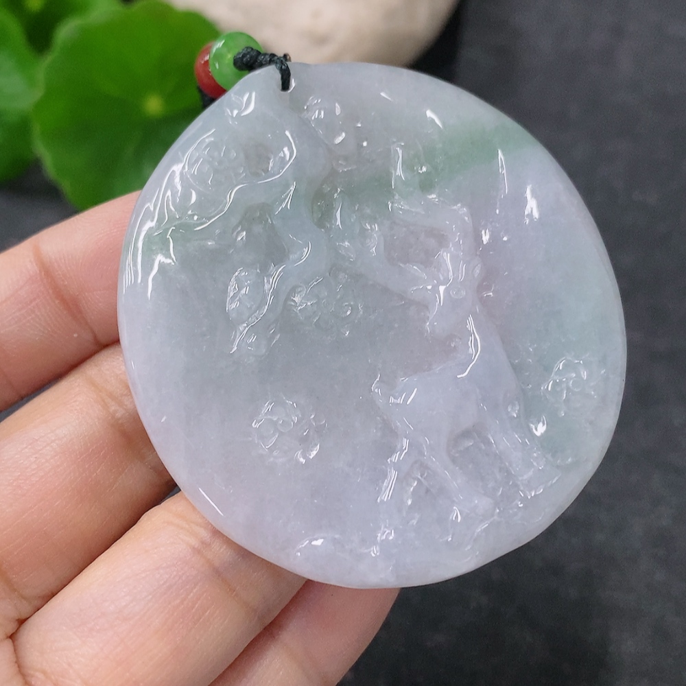 F34042902 Jadeite Pendant Plum Blossom Deer Total Weight Including Rope 25.78g