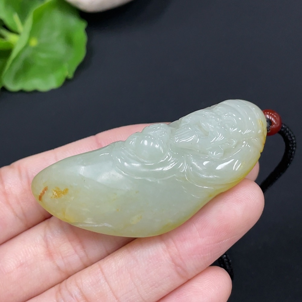 H29412554 Hetian Jade Seed Material Pendant - God of Wealth, Undetermined Skin Color Cause, Total Weight (including rope) approx. 33.1g