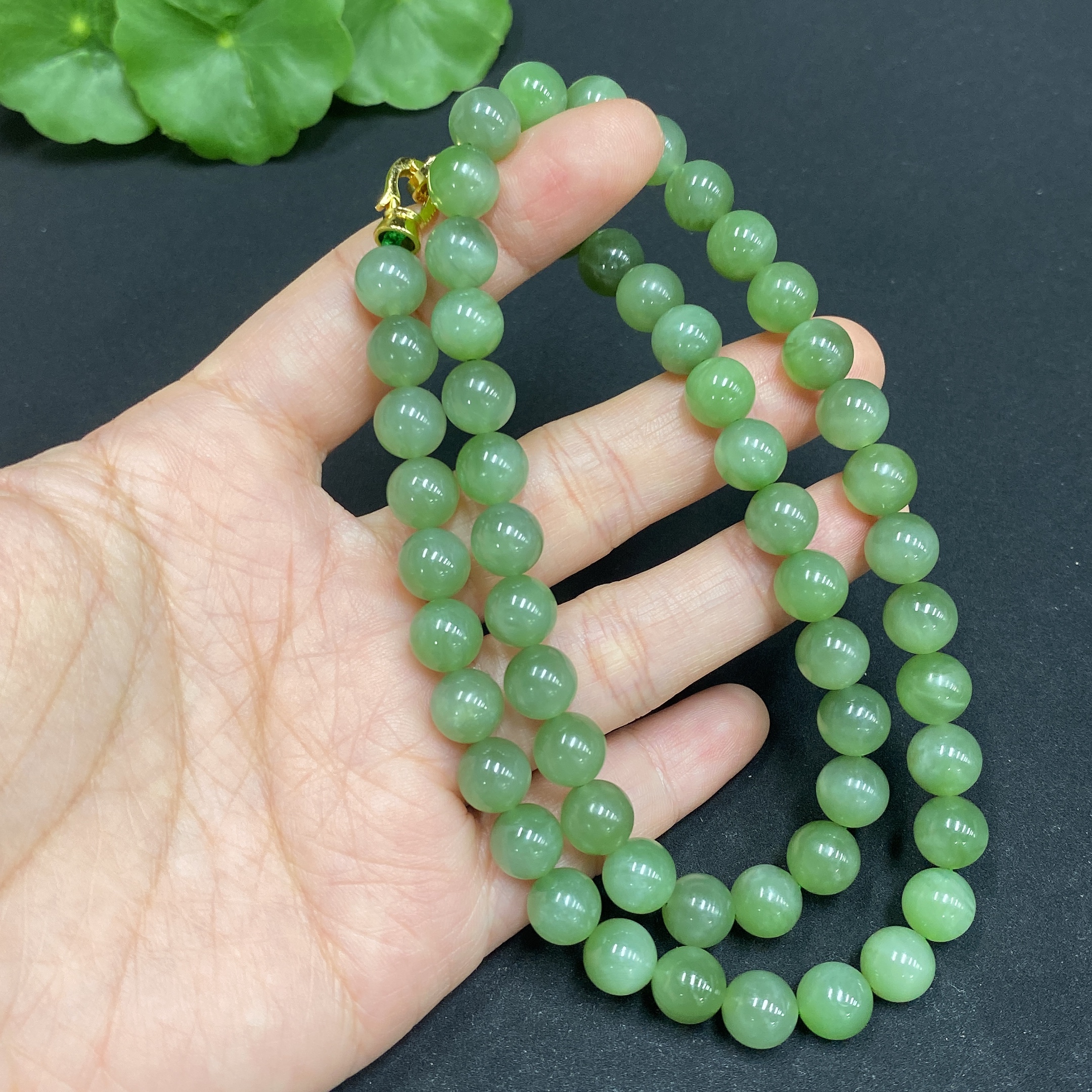 H32796392 Hetian Jade Bead Necklace Approx. 7.8mm Non-Gold-Inlaid Total Weight Approx. 47.3g