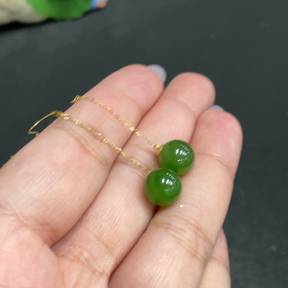 H33880915 Hetian Jade Inlaid Earrings Card 8.9mm Approx. Total Weight 2.6g 18k