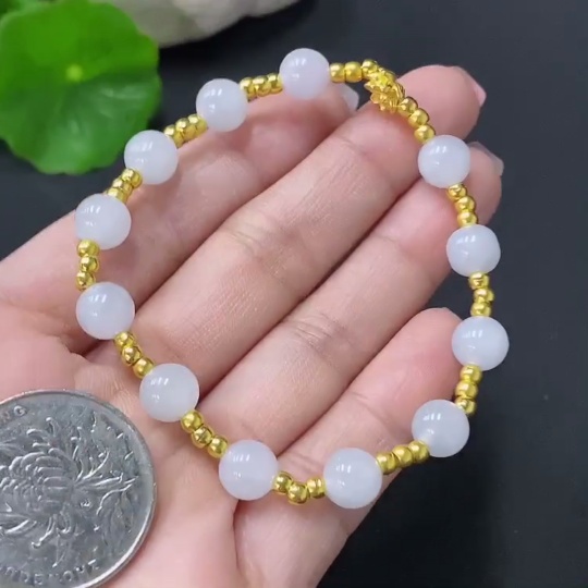 F26026829 JadeiteInlaid Bracelet Au99% Total Weight Approx. 8.6g