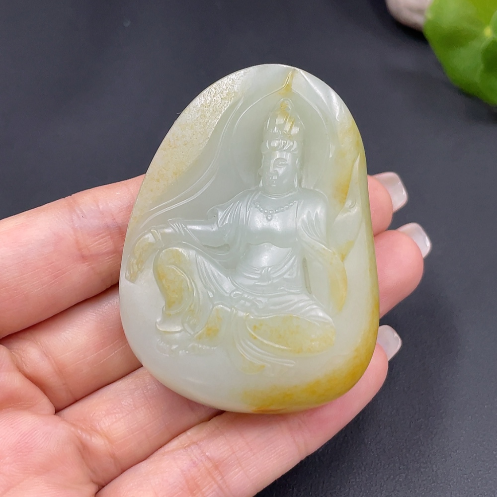 H22493106 Hetian Jade Seed Material Pendant Guanyin Undetermined Skin Color Origin Total Weight Approx. 74.4g