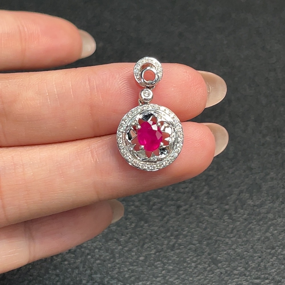 C32815657 18K Ruby Pendant with Diamond Accents, Total Weight Approx. 2.34g