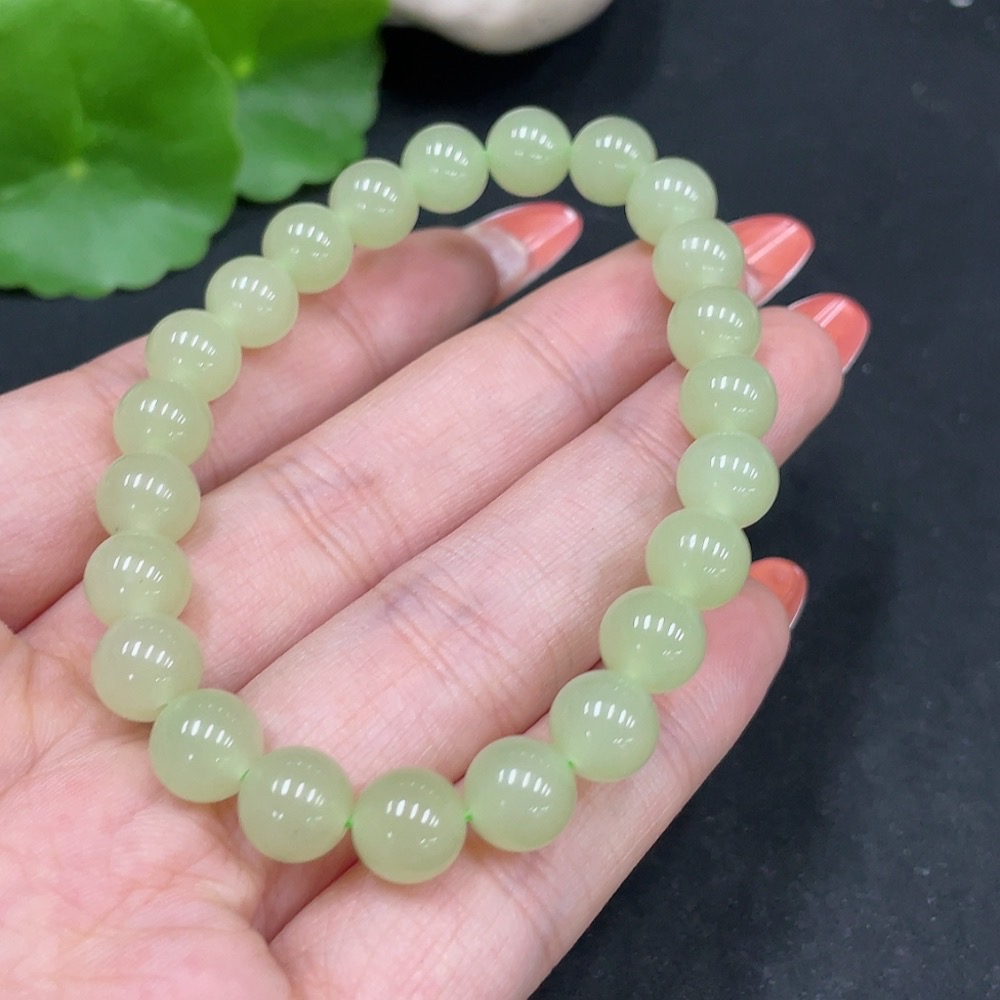 H35084496 Hetian Jade Bracelet, approx. 7.8mm beads, total weight approx. 18.4g