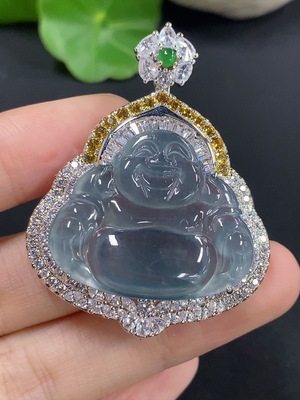 F42968643 翡翠佛公镶嵌吊坠 非金镶 货品总重约15.37g