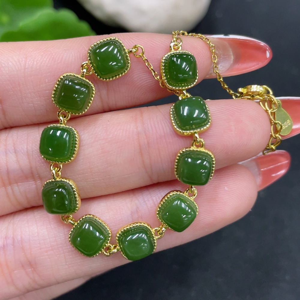 H34053170 Hetian Jade Jasper Inlaid Bracelet Non-Gold Inlaid Total Weight Approximately 5.6g