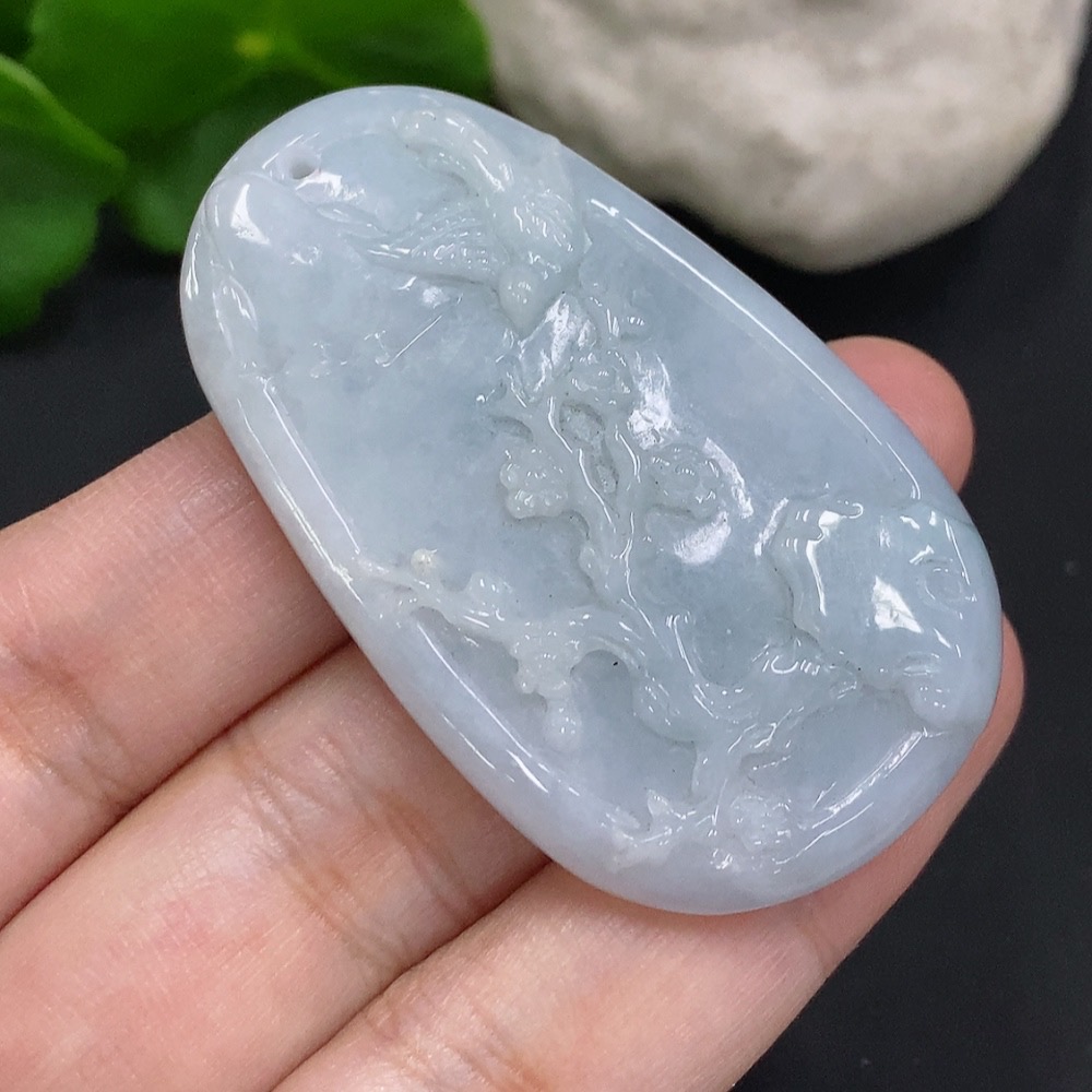 F35106301 Jadeite Magpie on the Plum Blossom Pendant with a total weight of approximately 24.1 grams