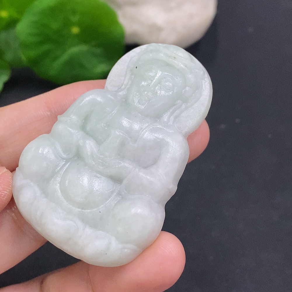 F34000193 Jadeite Pendant Guanyin Unpolished Total Weight About 24.5g