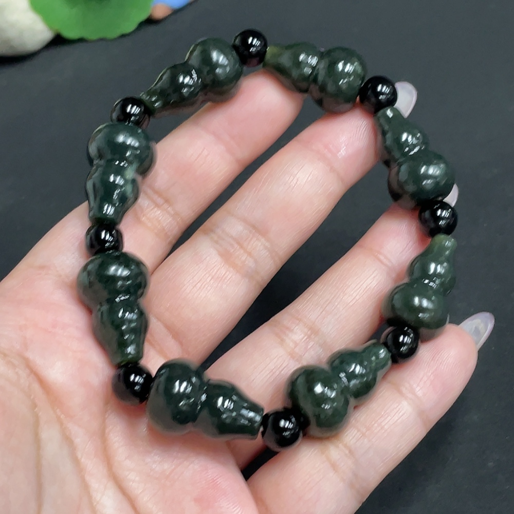 H34956653 Hetian Jade Gourd Bracelet, total weight about 48.5g, with non-Hetian Jade beads
