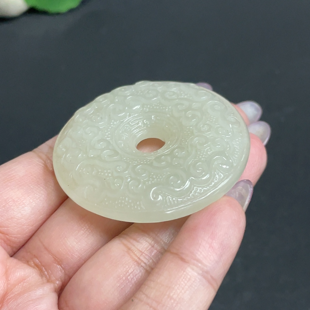 H34957152 Hetian Jade Pendant Antique Button Total Weight Approx. 37.3g