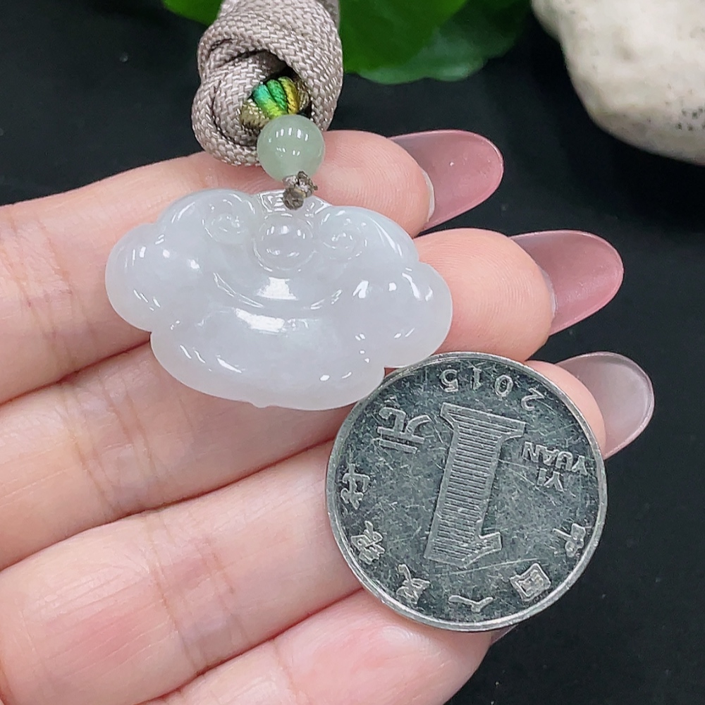 F34982716 Jadeite Ruyi Pendant Total weight about 9.33g (including rope weight) with non-A grade beads