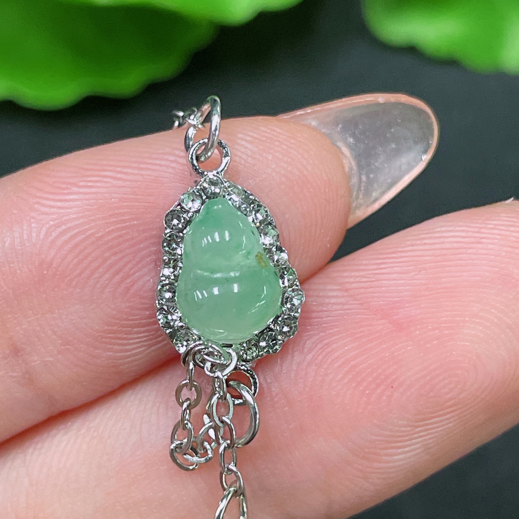 F34983396 Jadeite Inlaid Piece Non-Gold With Chain Total Weight Approx. 2.83g