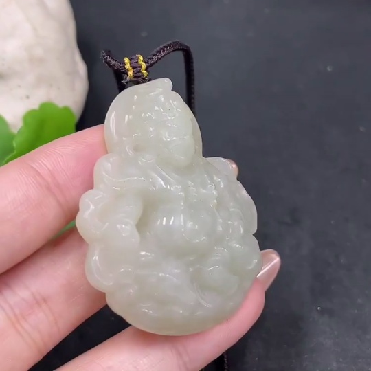 H32706472 Hetian Jade Pendant - Yellow Jambhala (Total Weight Including Rope: 33.3g)