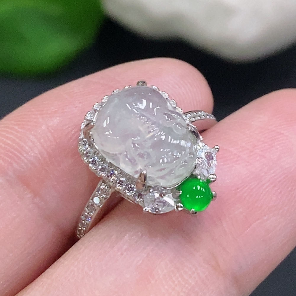 F34001077 Jadeite Inlaid Ring, Adjustable Size, Non-Gold Inlaid, Total Weight Approx. 2.6g