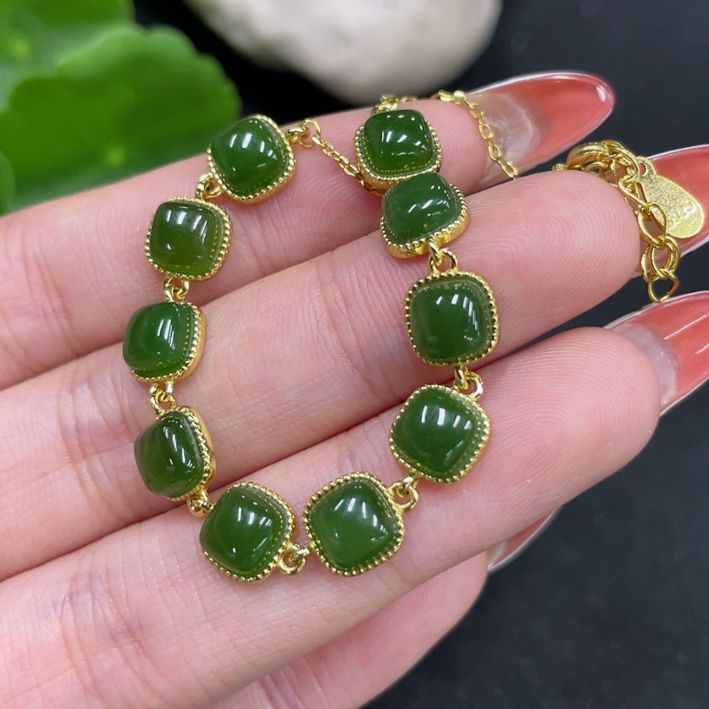 H34053170 Hetian Jade Jasper Inlaid Bracelet Non-Gold Inlaid Total Weight Approximately 5.6g