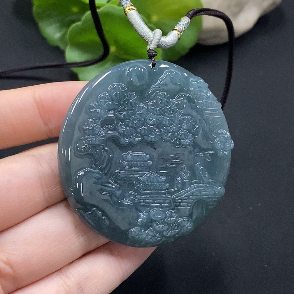 F35114615 Jadeite Landscape Pendant Total Weight Approx. 32.22g