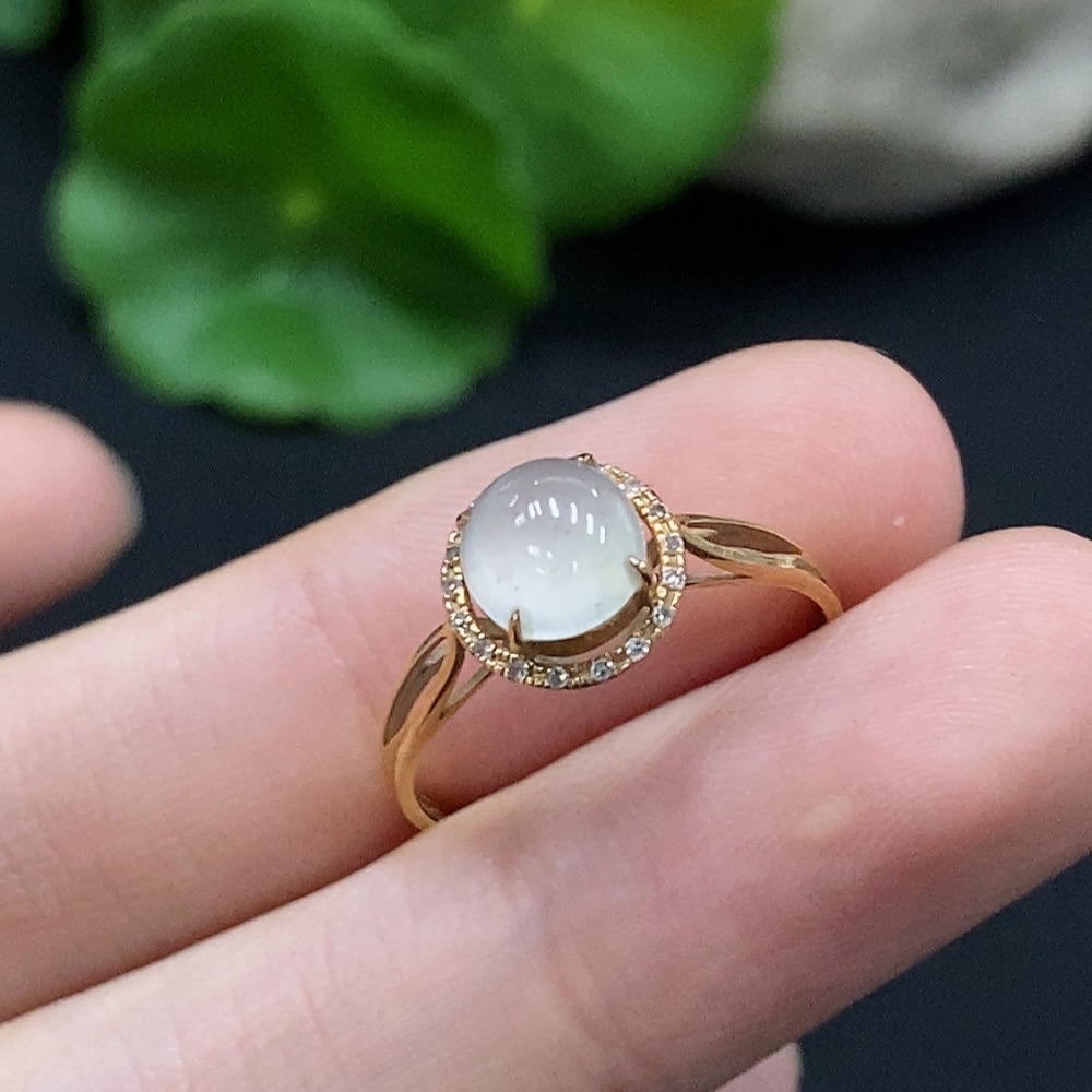 F35114974 Jadeite inlaid ring size 13 18K gold total weight about 1.3g (with diamond accents)
