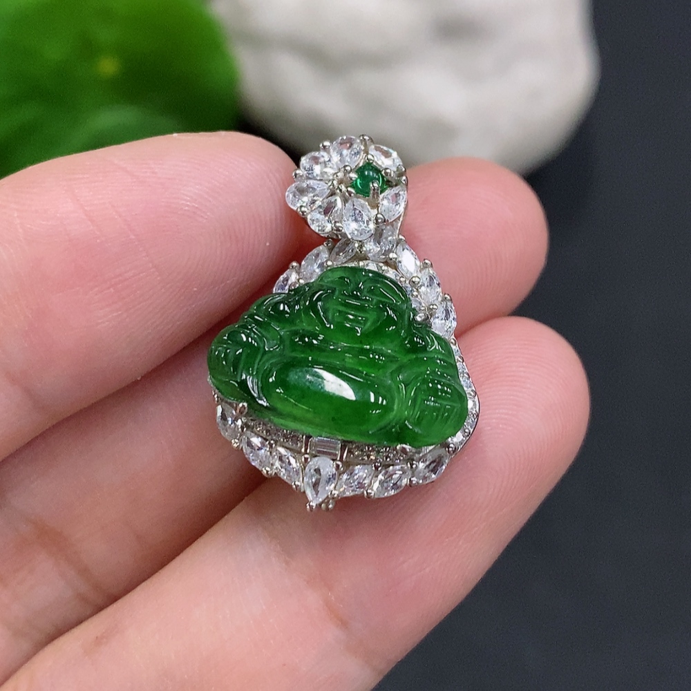 F34000010 Jadeite Buddha Inlay Piece Non-Gold Total Weight Approx.4g