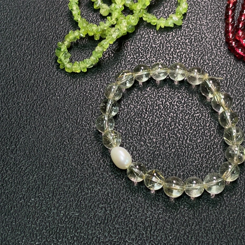 C34038574 Garnet Bead Strand + Peridot Bead Strand + Crystal Bracelet with Pearl