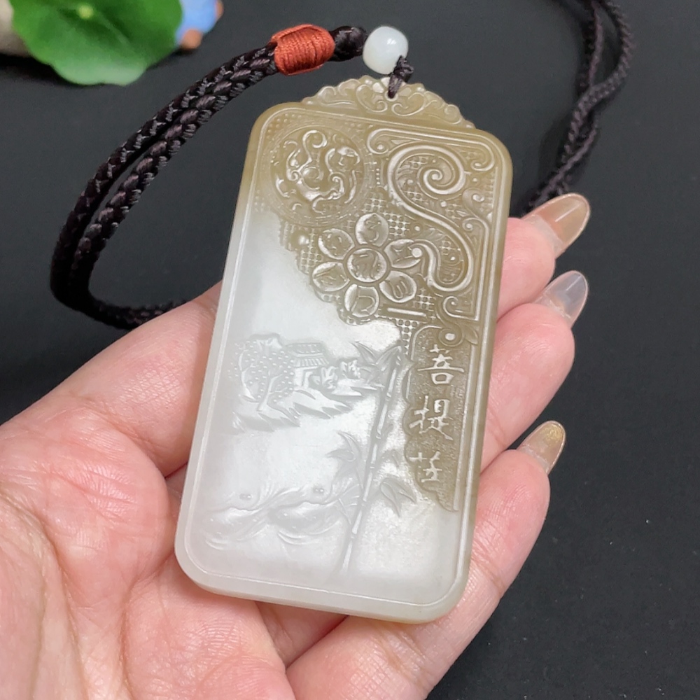 H32767795 Hetian Jade Pendant Guanyin Total Weight approx. [with rope] 91.7g