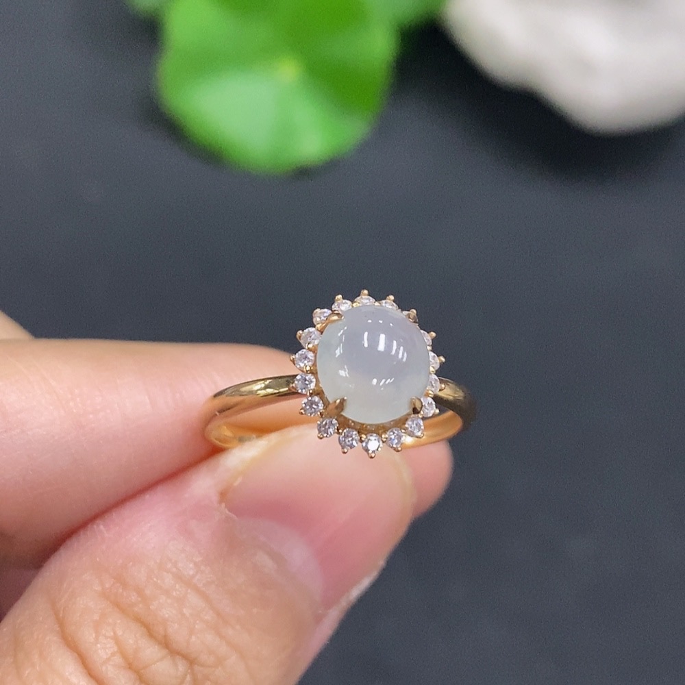 F23569279 Jadeite Cabochon Ring 18K Gold Size 14 Total Weight Approx.1.8g