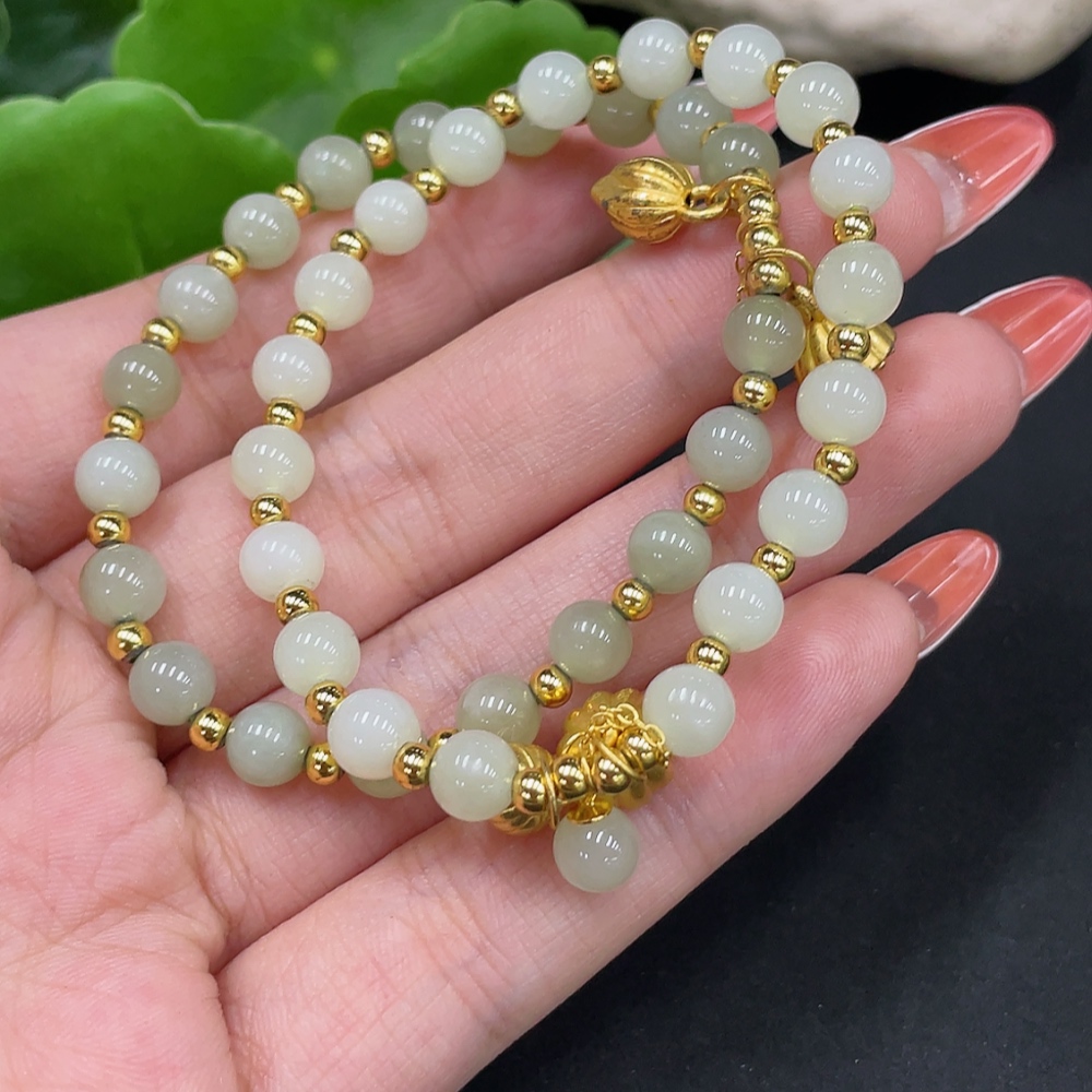 H34017140 Hetian Jade Bracelet Approx. 5.8/5.8mm Non-Gold-Inlaid Total Weight About 15.9g
