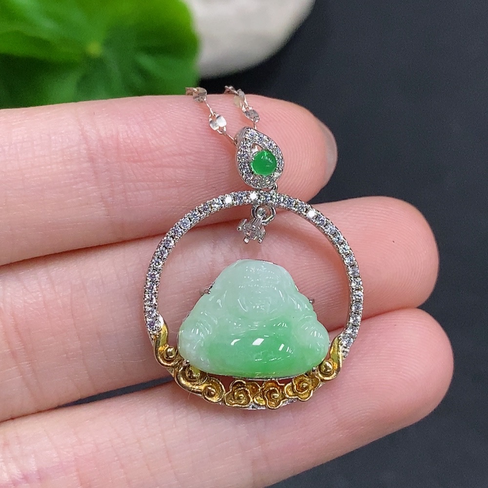 F34077362 Jadeite Buddha Pendant Non-Gold Setting Total Weight Approx. 4.4g (Including Chain)